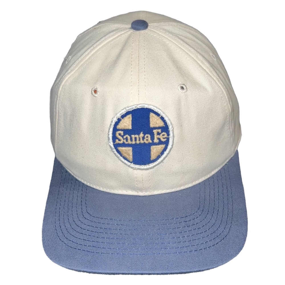 Vintage 90s Santa Fe Patch Strapback Hat Cap White Blue